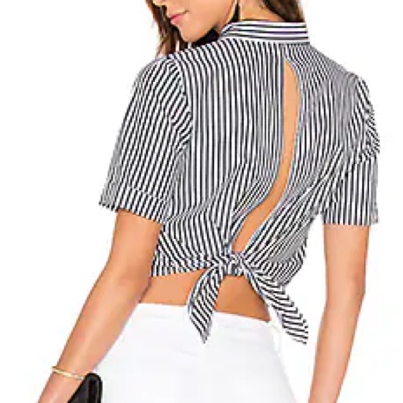 Open Back Top in Black & White Vertical Stripe Shirt - Picture 2 of 3